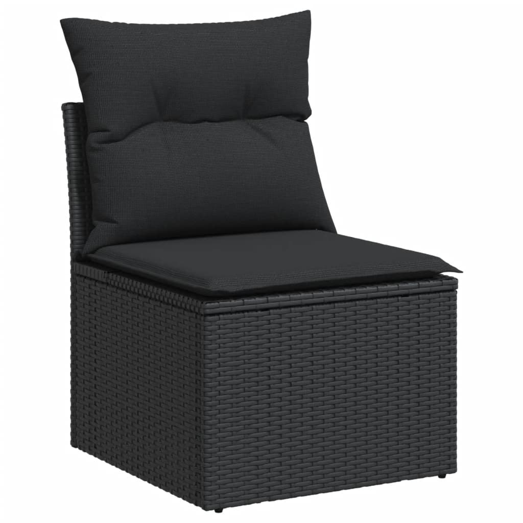 Set mobilier de grădină cu perne, 9 piese, negru, poliratan - Lando