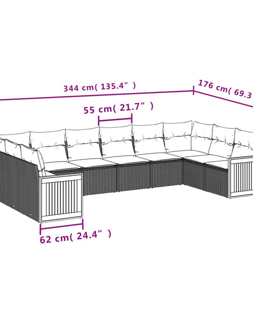 Încărcați imaginea în vizualizatorul Galerie, Set canapele de grădină cu perne, 10 piese, negru, poliratan

