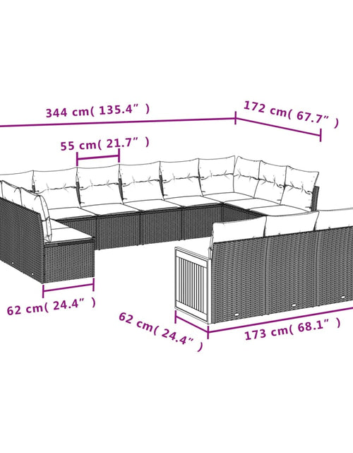 Încărcați imaginea în vizualizatorul Galerie, Set mobilier de grădină cu perne, 13 piese, negru, poliratan - Lando
