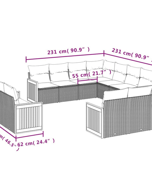 Încărcați imaginea în vizualizatorul Galerie, Set canapele de grădină cu perne, 11 piese, bej, poliratan
