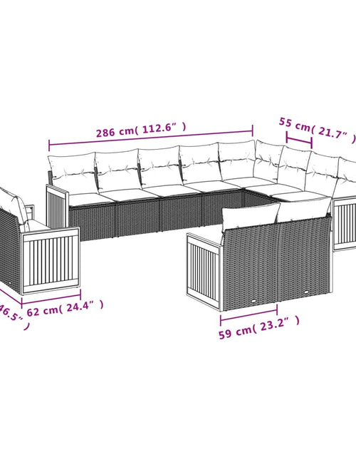 Încărcați imaginea în vizualizatorul Galerie, Set canapele de grădină, 12 piese, cu perne, negru, poliratan
