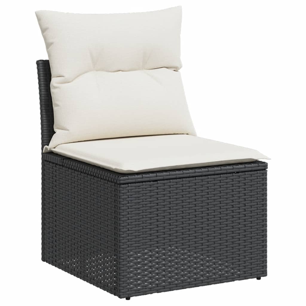 Set mobilier de grădină cu perne, 14 piese, negru, poliratan