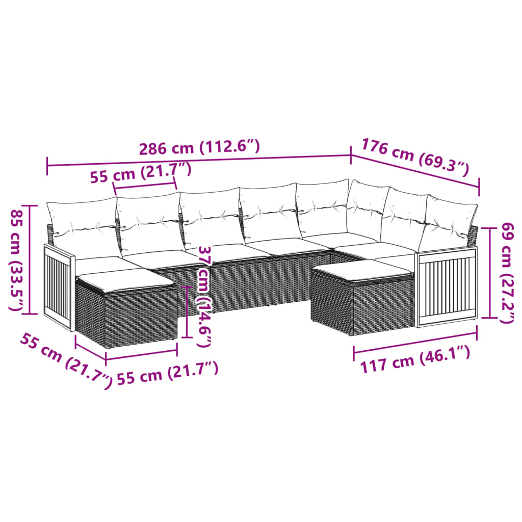 Set canapele de grădină, 9 piese, cu perne, bej, poliratan