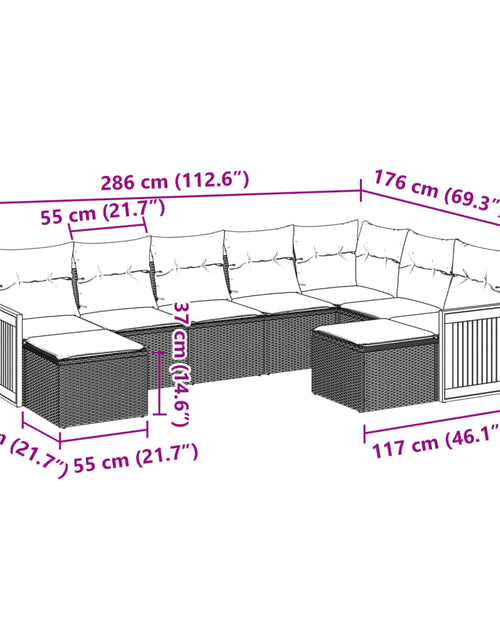 Încărcați imaginea în vizualizatorul Galerie, Set canapele de grădină, 9 piese, cu perne, gri, poliratan
