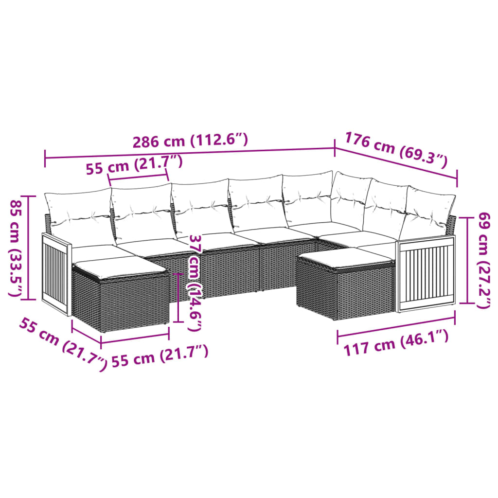 Set canapele de grădină, 9 piese, cu perne, gri, poliratan