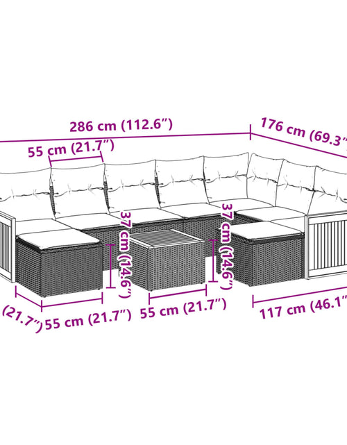 Încărcați imaginea în vizualizatorul Galerie, Set mobilier de grădină cu perne, 10 piese, gri, poliratan
