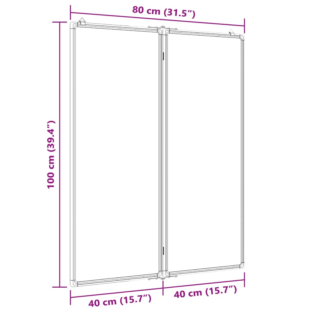 Tablă magnetică pliabilă, alb, 80x100x1,7 cm, aluminiu