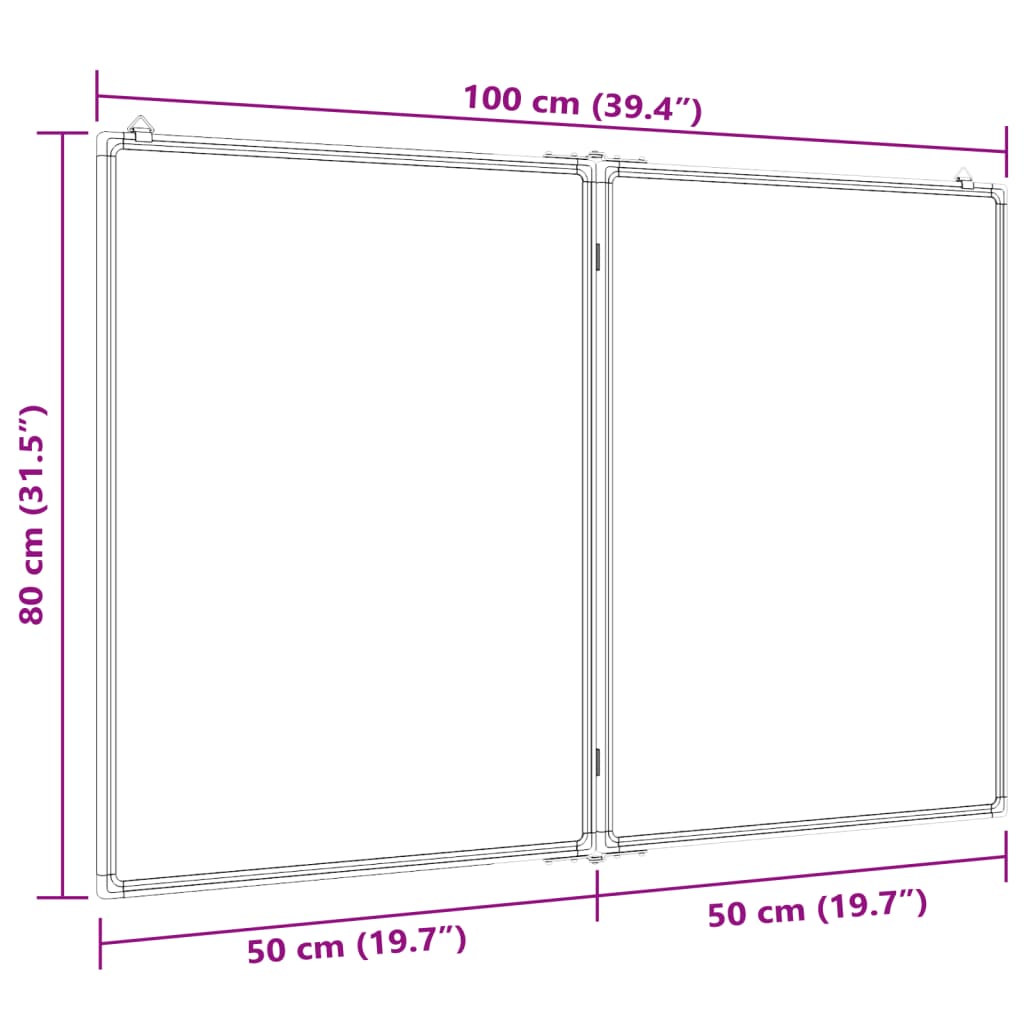 Tablă magnetică pliabilă, alb, 100x80x1,7 cm, aluminiu