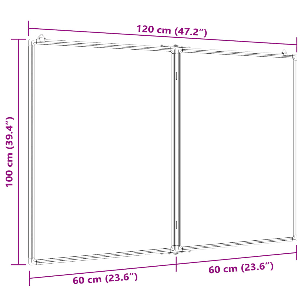 Tablă magnetică pliabilă, alb, 120x100x1,7 cm, aluminiu