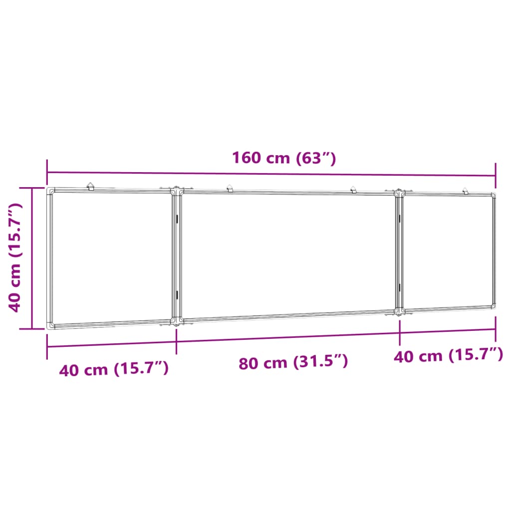 Tablă magnetică pliabilă, alb, 160x40x1,7 cm, aluminiu