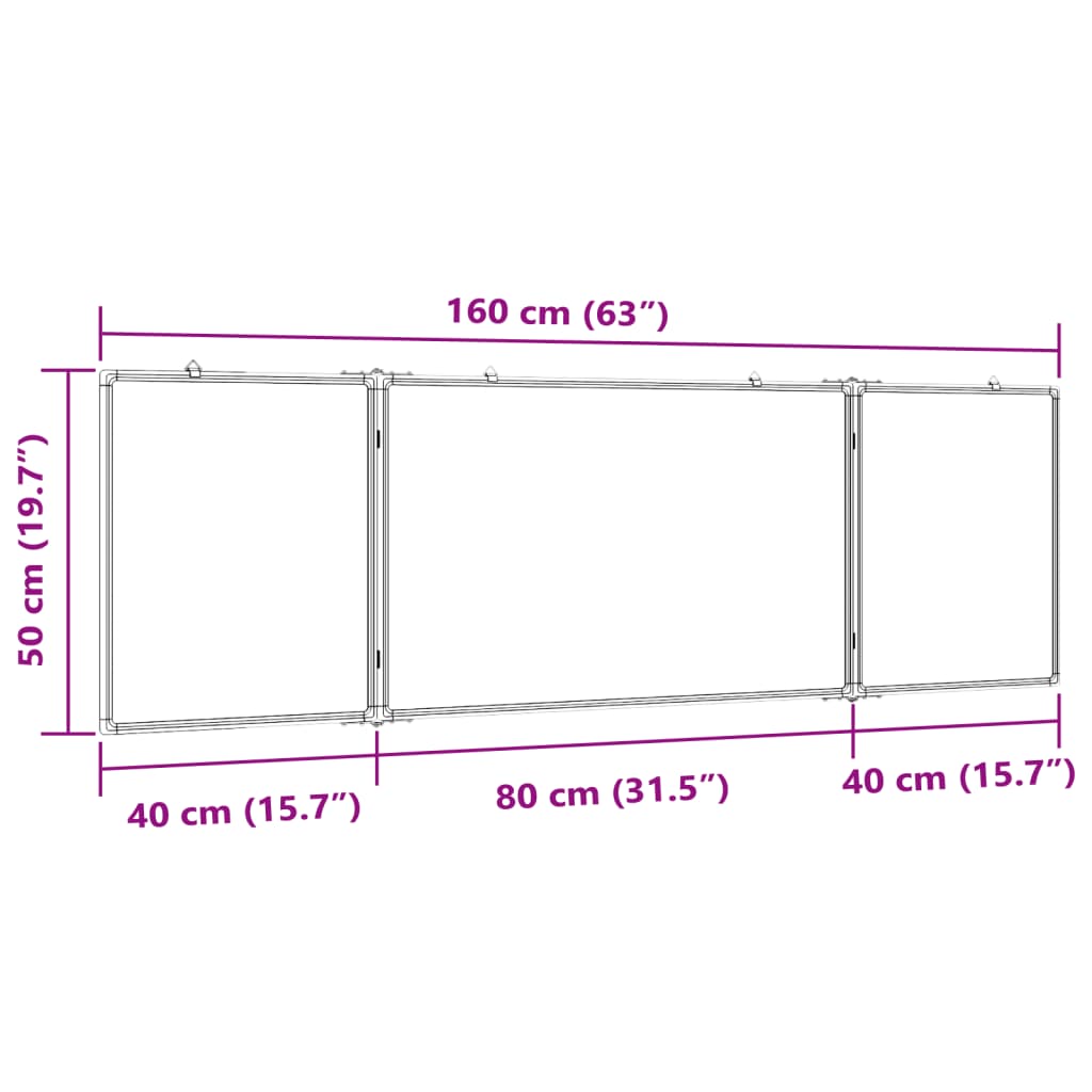 Tablă magnetică pliabilă, alb, 160x50x1,7 cm, aluminiu