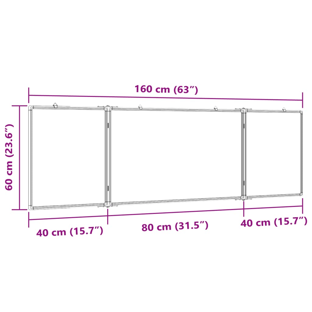 Tablă magnetică pliabilă, alb, 160x60x1,7 cm, aluminiu