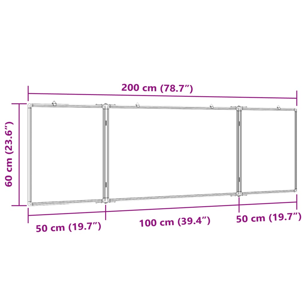 Tablă magnetică pliabilă, alb, 200x60x1,7 cm, aluminiu