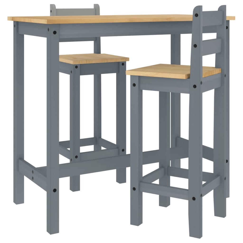 Set mobilier de bar, 3 piese, gri, lemn masiv de pin