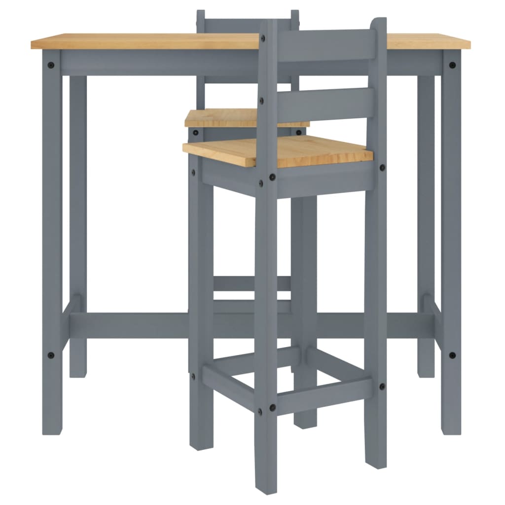 Set mobilier de bar, 3 piese, gri, lemn masiv de pin