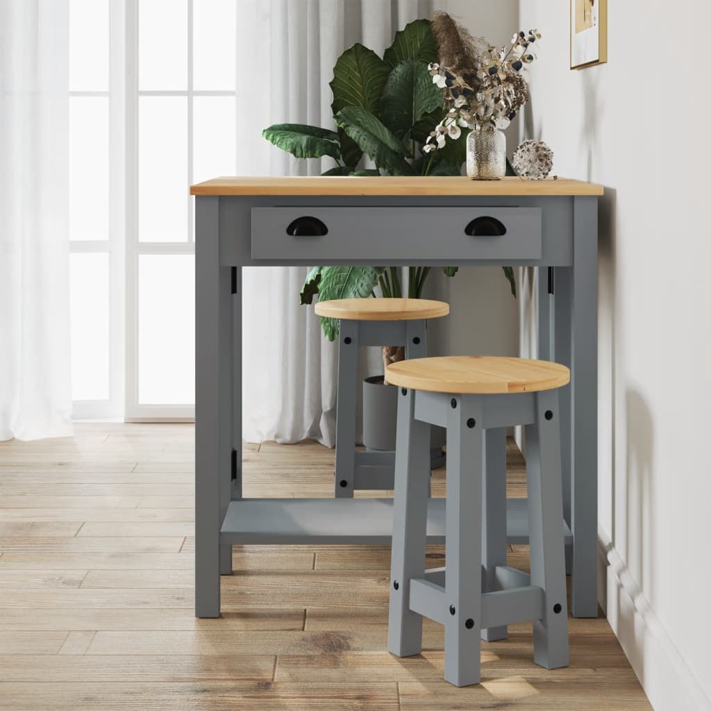 Set mobilier de bar, 3 piese, gri, lemn masiv de pin