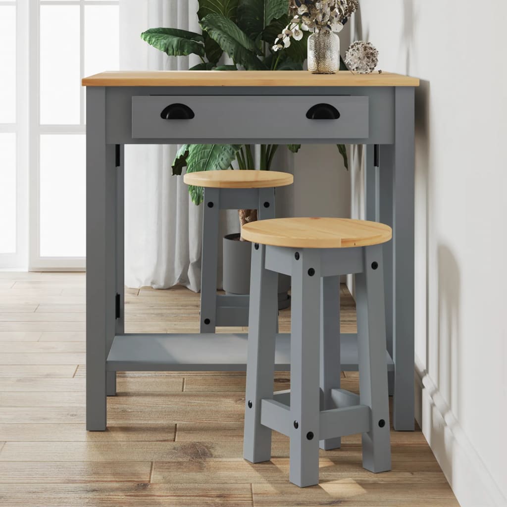 Set mobilier de bar, 3 piese, gri, lemn masiv de pin