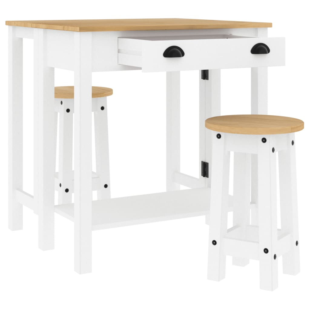 Set mobilier de bar, 3 piese, alb, lemn masiv de pin