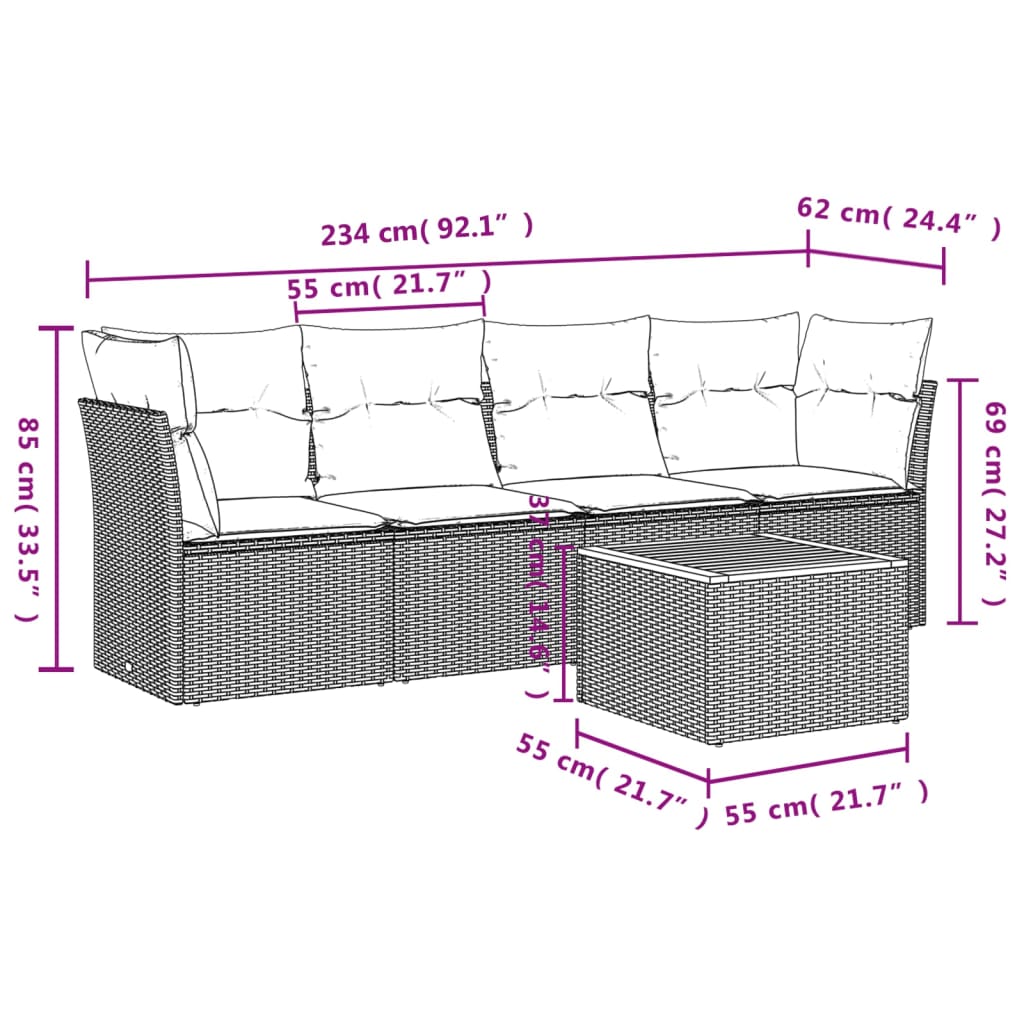 Set canapele de grădină cu perne, 5 piese, bej, poliratan