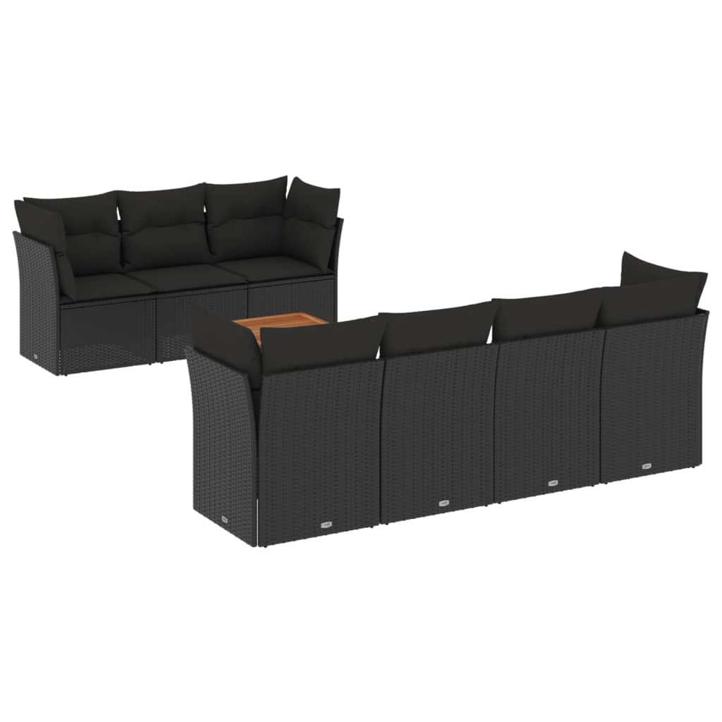 Set mobilier de grădină cu perne, 8 piese, negru, poliratan