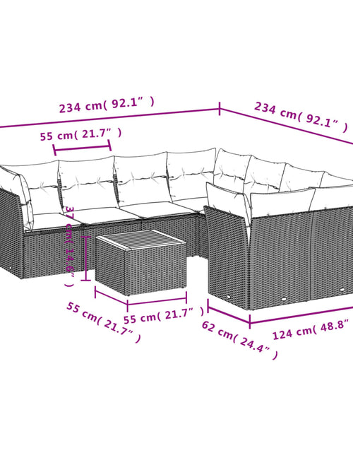 Загрузите изображение в средство просмотра галереи, Set canapele de grădină, 9 piese, cu perne, bej, poliratan
