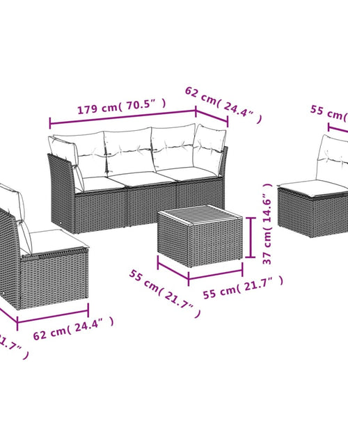 Загрузите изображение в средство просмотра галереи, Set mobilier de grădină cu perne, 6 piese, negru, poliratan
