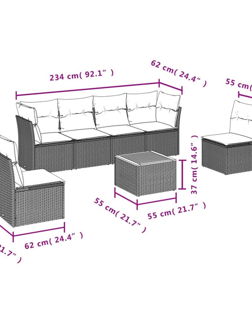 Загрузите изображение в средство просмотра галереи, Set canapele de grădină, 7 piese, cu perne, bej, poliratan
