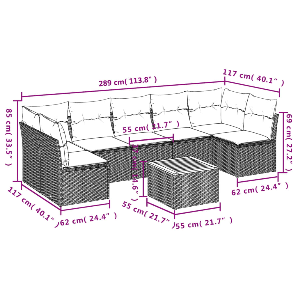 Set canapele de grădină, 8 piese, cu perne, bej, poliratan