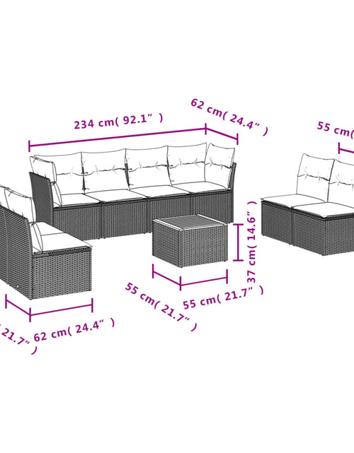 Încărcați imaginea în vizualizatorul Galerie, Set mobilier de grădină cu perne, 9 piese, negru, poliratan
