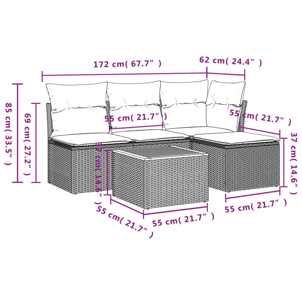 Set canapele de grădină cu perne, 5 piese, bej, poliratan