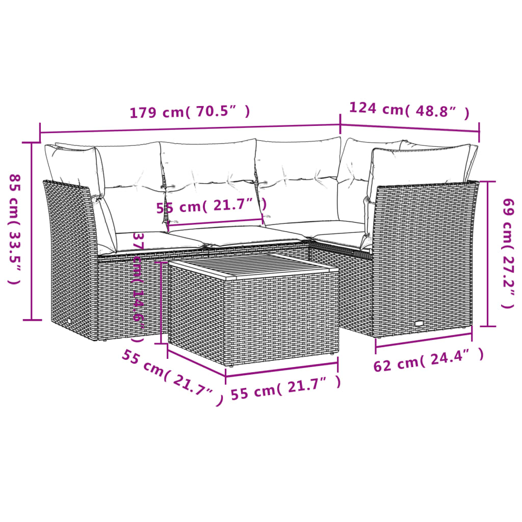 Set canapele de grădină cu perne, 5 piese, bej, poliratan