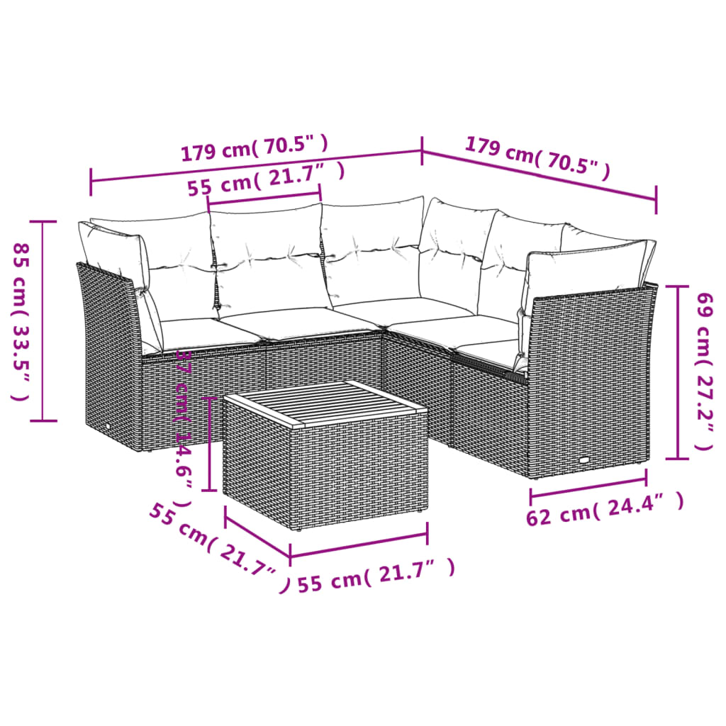 Set canapele de grădină cu perne, 6 piese, bej, poliratan