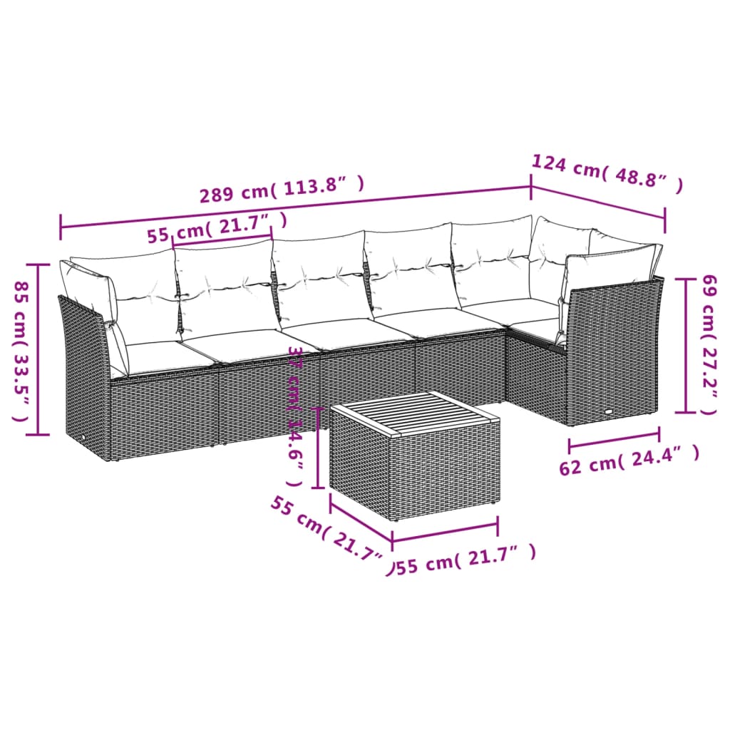 Set canapele de grădină cu perne, 7 piese, negru, poliratan