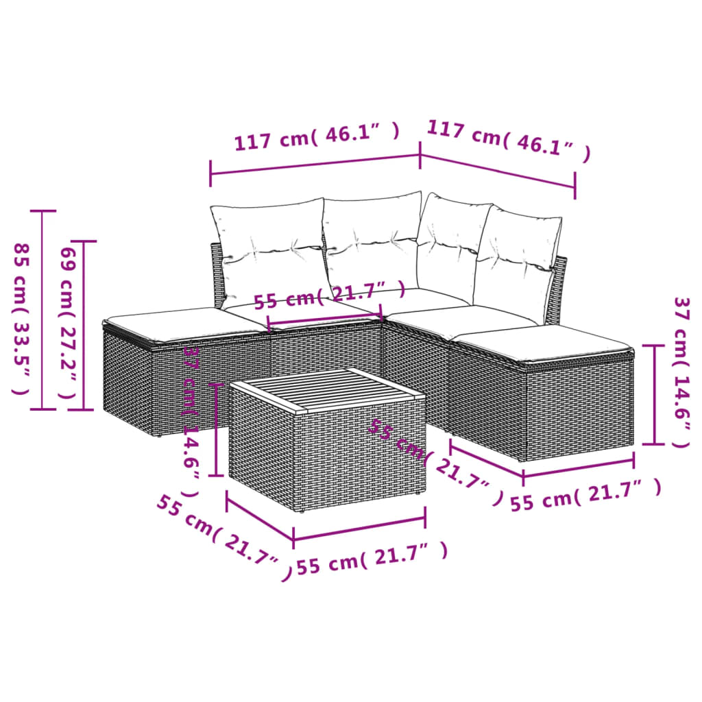 Set canapele de grădină cu perne, 6 piese, bej, poliratan