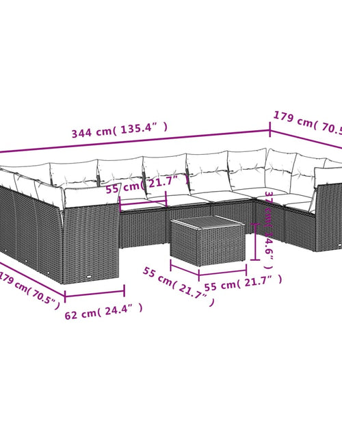Загрузите изображение в средство просмотра галереи, Set canapele de grădină cu perne, 11 piese, negru, poliratan
