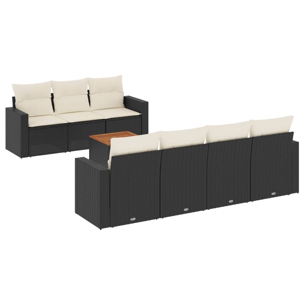 Set mobilier de grădină cu perne, 8 piese, negru, poliratan