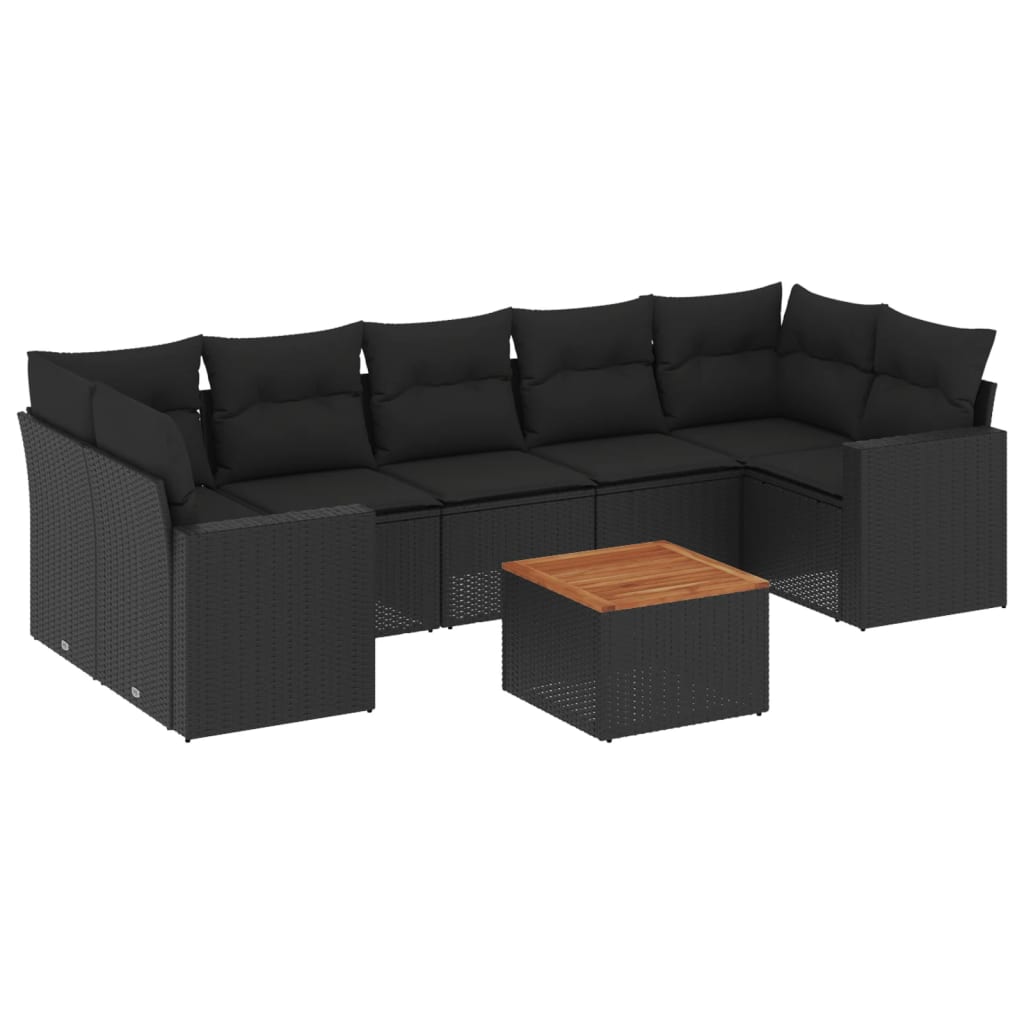 Set mobilier de grădină cu perne, 8 piese, negru, poliratan