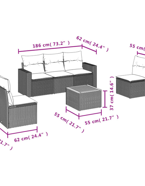 Încărcați imaginea în vizualizatorul Galerie, Set mobilier de grădină cu perne, 6 piese, negru, poliratan
