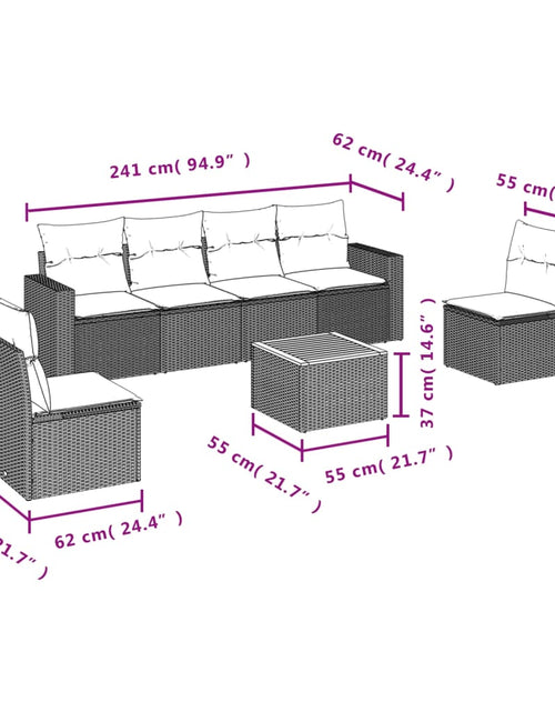 Încărcați imaginea în vizualizatorul Galerie, Set canapele de grădină, 7 piese, cu perne, bej, poliratan
