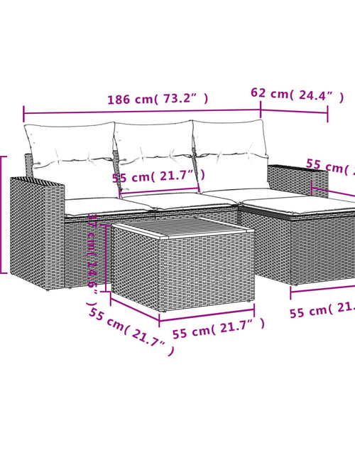 Загрузите изображение в средство просмотра галереи, Set mobilier de grădină cu perne, 5 piese, negru, poliratan
