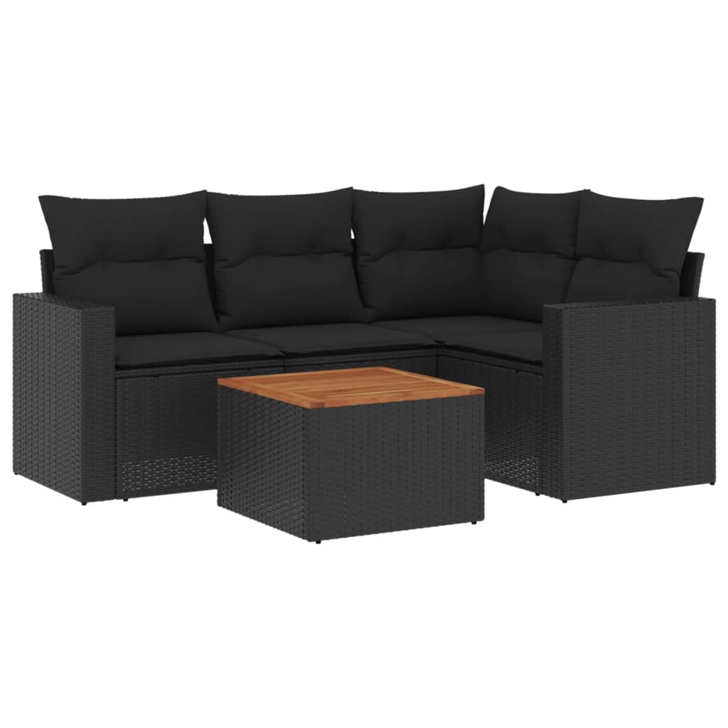 Set mobilier de grădină cu perne, 5 piese, negru, poliratan