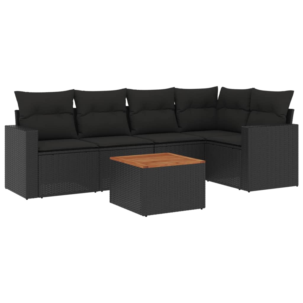 Set mobilier de grădină cu perne, 6 piese, negru, poliratan