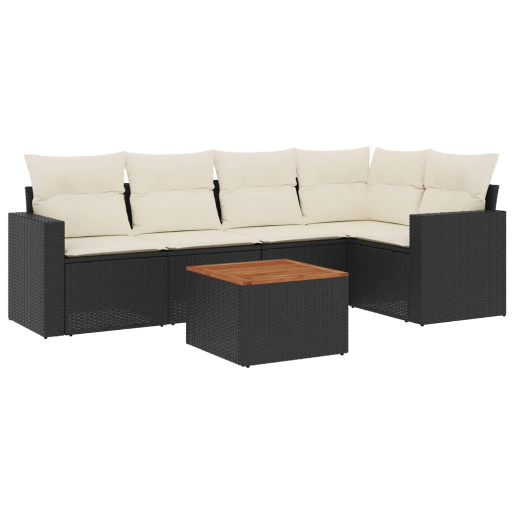 Set mobilier de grădină cu perne, 6 piese, negru, poliratan