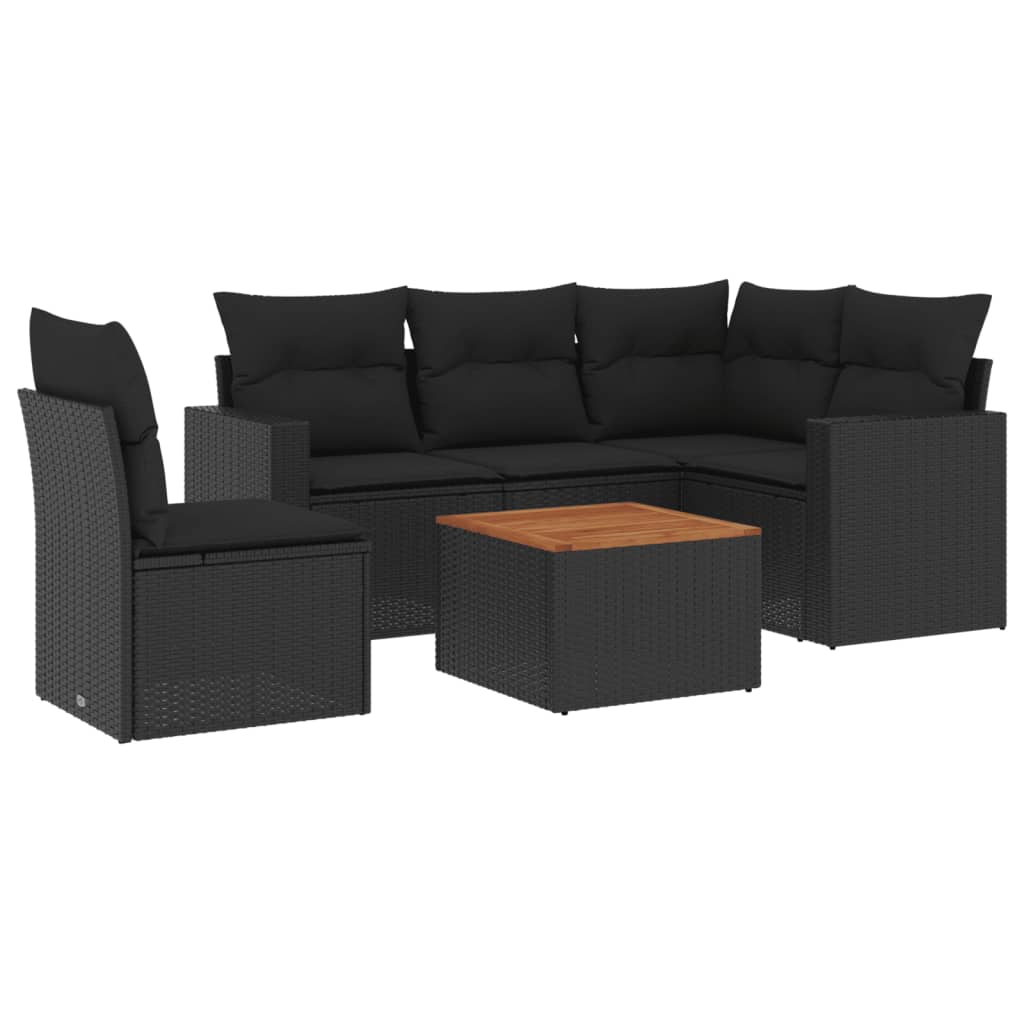 Set mobilier de grădină cu perne, 6 piese, negru, poliratan