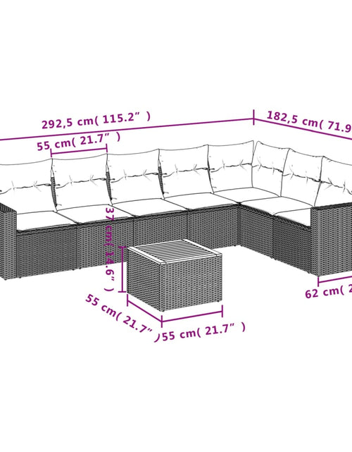 Încărcați imaginea în vizualizatorul Galerie, Set mobilier de grădină cu perne, 8 piese, negru, poliratan
