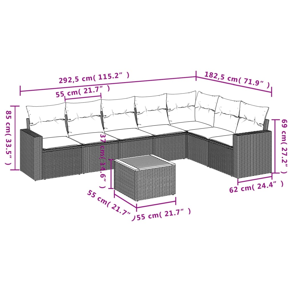 Set canapele de grădină, 8 piese, cu perne, bej, poliratan