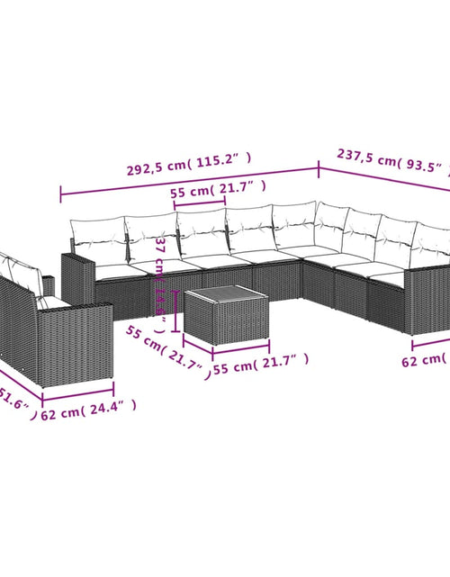 Загрузите изображение в средство просмотра галереи, Set canapele de grădină cu perne, 11 piese, negru, poliratan
