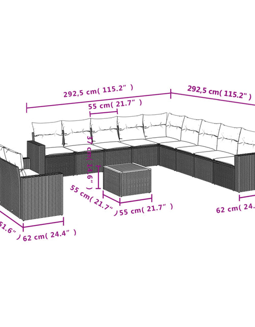 Загрузите изображение в средство просмотра галереи, Set canapele de grădină, 12 piese, cu perne, negru, poliratan
