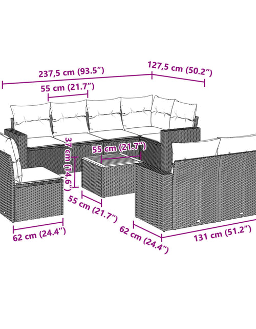 Загрузите изображение в средство просмотра галереи, Set mobilier de grădină cu perne, 9 piese, negru, poliratan
