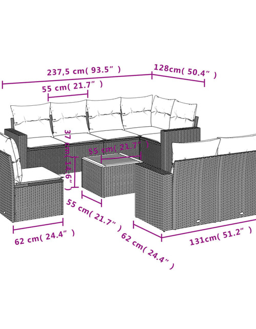 Загрузите изображение в средство просмотра галереи, Set canapele de grădină, 9 piese, cu perne, bej, poliratan
